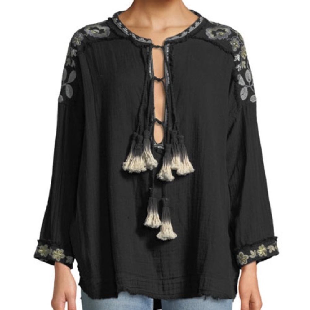 Johnny Was Sai Tassel Gauze Top